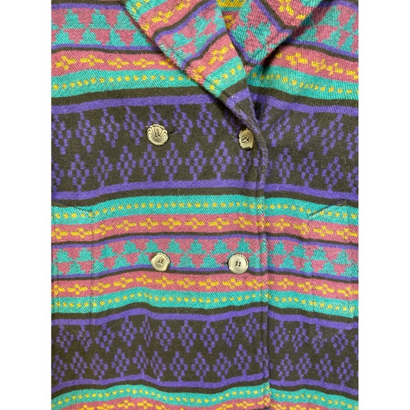 Vintage JM Joss Southwestern Geometric Duster Coat Purple Teal Shawl Collar 12 - Picture 3 of 8